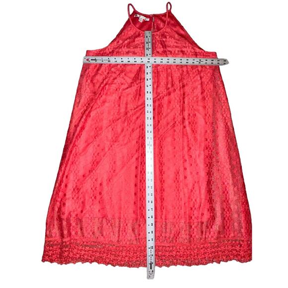 Maggy London Pink Lace Eyelet Keyhole Back Sleeveless Asymmetrical Dress Size 14 - Picture 8 of 11